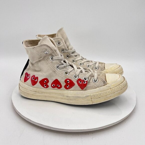 Converse Comme des Garçons Play x Chuck 70 Hi Women Size 8 White Red Shoes - Picture 4 of 14